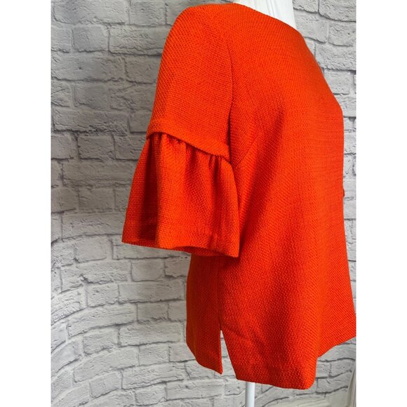 Elizabeth McKay Woven Wool Blend Blouse Detachable Flounce Sleeves Orange LARGE - Picture 3 of 9